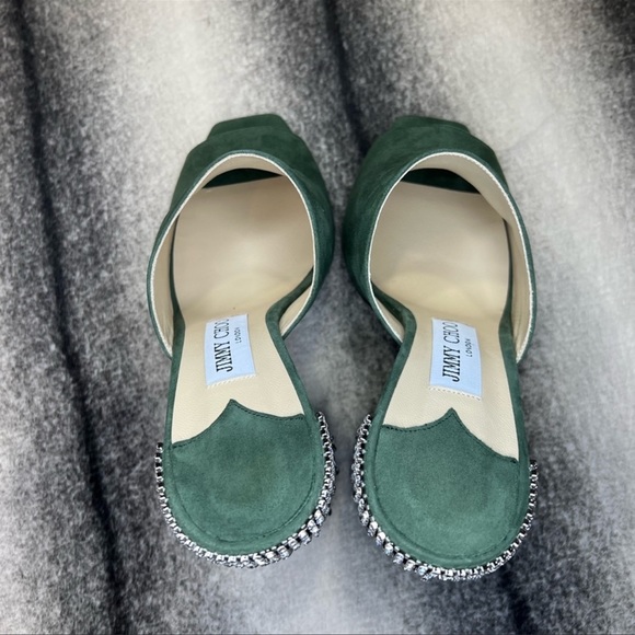 Jimmy Choo Baia 100 mm Crystal Detailed Cactus Suede Mule Sandal Heels - Picture 4 of 10